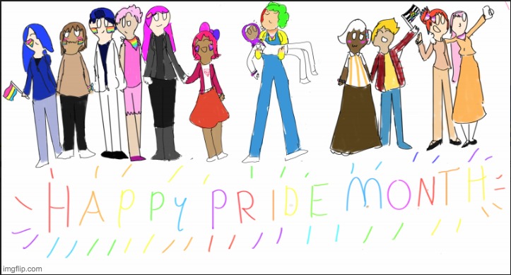happy pride month! (feat. my characters) | image tagged in pride month,drawing | made w/ Imgflip meme maker