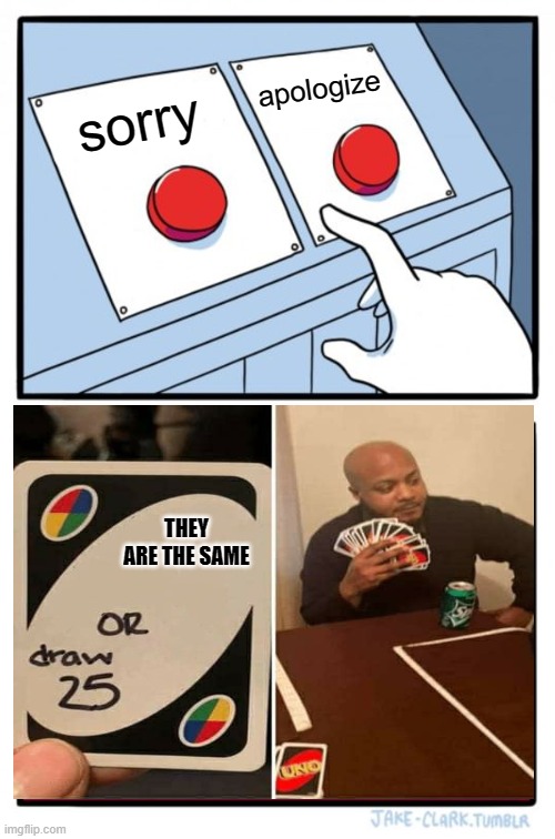 Two Buttons | apologize; sorry; THEY ARE THE SAME | image tagged in memes,two buttons | made w/ Imgflip meme maker
