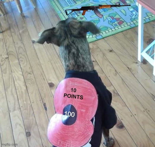 Moving Target | 10 
POINTS; 100 | image tagged in dog | made w/ Imgflip meme maker