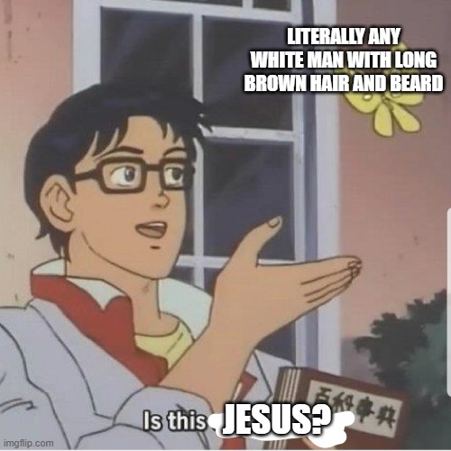 Butterfly man | LITERALLY ANY WHITE MAN WITH LONG BROWN HAIR AND BEARD; JESUS? | image tagged in butterfly man | made w/ Imgflip meme maker