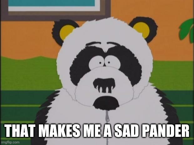 sad panda-south park |  THAT MAKES ME A SAD PANDER | image tagged in sad panda-south park | made w/ Imgflip meme maker