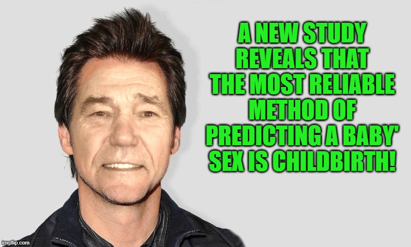 boy or girl? | A NEW STUDY REVEALS THAT THE MOST RELIABLE METHOD OF PREDICTING A BABY' SEX IS CHILDBIRTH! | image tagged in lou carey,gender identity | made w/ Imgflip meme maker