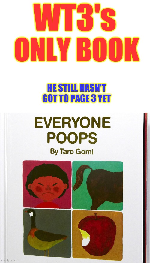 WT3's ONLY BOOK HE STILL HASN'T GOT TO PAGE 3 YET | image tagged in blank white template | made w/ Imgflip meme maker