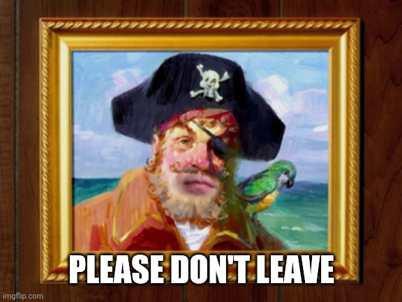 Painty the Pirate | PLEASE DON'T LEAVE | image tagged in painty the pirate | made w/ Imgflip meme maker