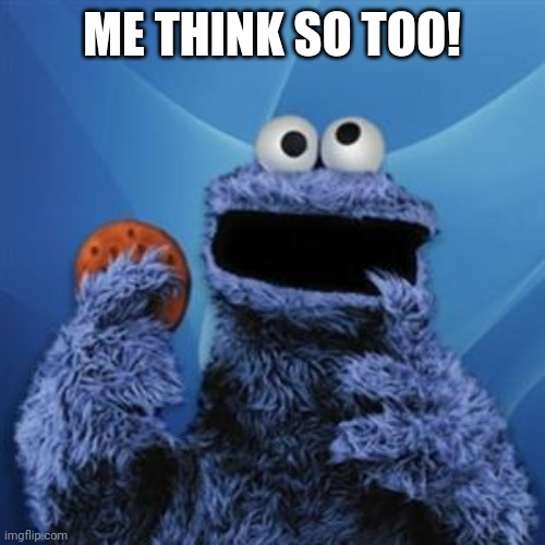 cookie monster | ME THINK SO TOO! | image tagged in cookie monster | made w/ Imgflip meme maker