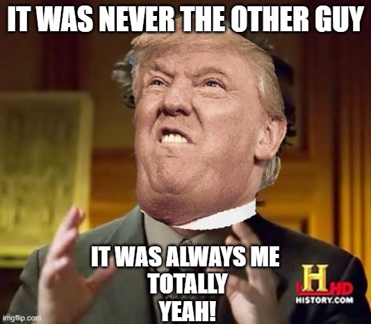IT WAS NEVER THE OTHER GUY; IT WAS ALWAYS ME 



TOTALLY
YEAH! | image tagged in donald trump | made w/ Imgflip meme maker