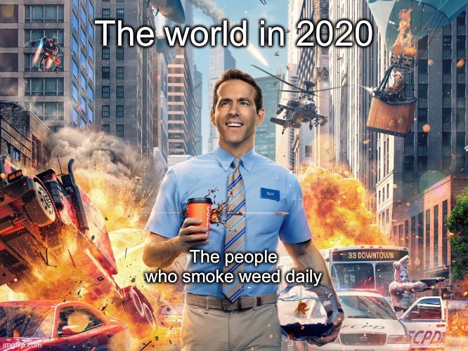 High people are just vibing | The world in 2020; The people who smoke weed daily | image tagged in memes | made w/ Imgflip meme maker