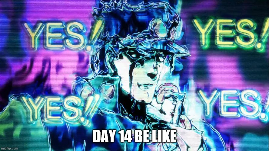 YES YES YES | DAY 14 BE LIKE | image tagged in yes yes yes | made w/ Imgflip meme maker