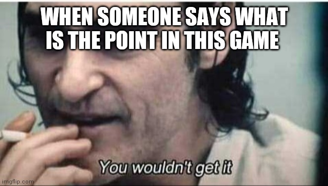 You wouldn't get it | WHEN SOMEONE SAYS WHAT IS THE POINT IN THIS GAME | image tagged in you wouldn't get it | made w/ Imgflip meme maker
