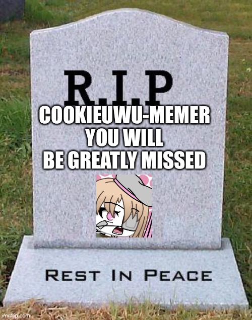 please be a picture of her, please please... | COOKIEUWU-MEMER YOU WILL BE GREATLY MISSED | image tagged in rip headstone | made w/ Imgflip meme maker
