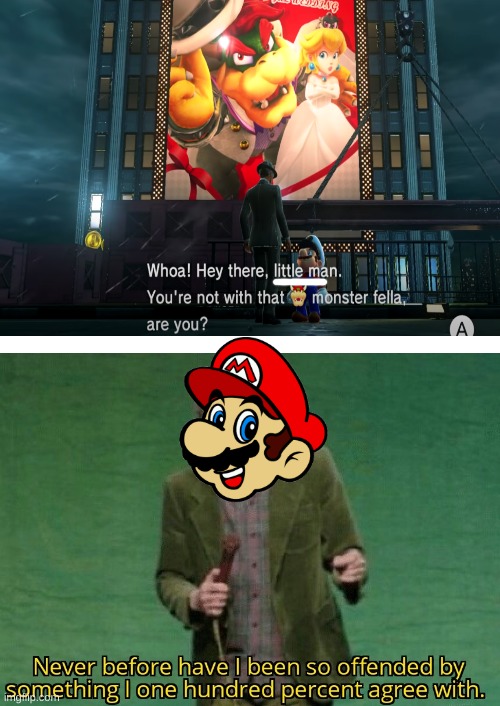 image tagged in super mario odyssey,offended,guy | made w/ Imgflip meme maker