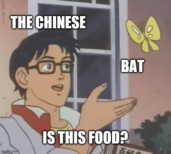 Is This A Pigeon | THE CHINESE; BAT; IS THIS FOOD? | image tagged in memes,is this a pigeon | made w/ Imgflip meme maker
