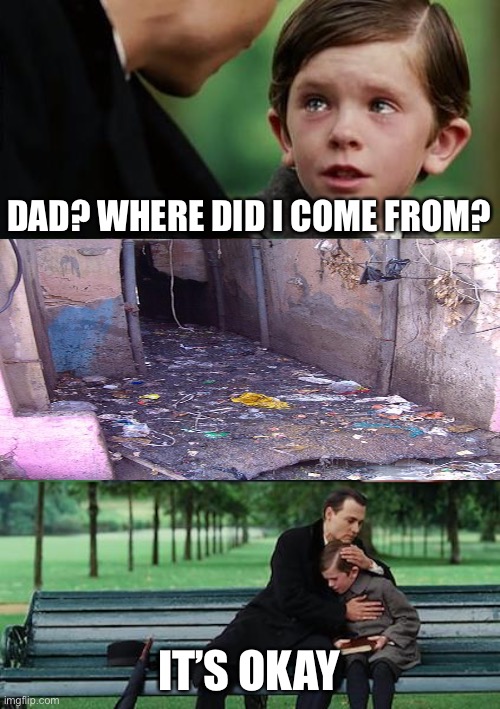 Finding Neverland | DAD? WHERE DID I COME FROM? IT’S OKAY | image tagged in memes,finding neverland | made w/ Imgflip meme maker