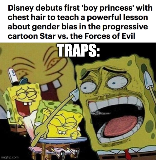 anime did it first | TRAPS: | image tagged in spongebob laughing hysterically,traps,princess turdina | made w/ Imgflip meme maker