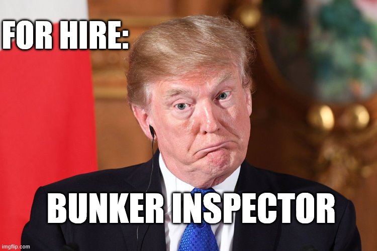 Bunker Inspector Trump | FOR HIRE:; BUNKER INSPECTOR | image tagged in trump dumbfounded | made w/ Imgflip meme maker