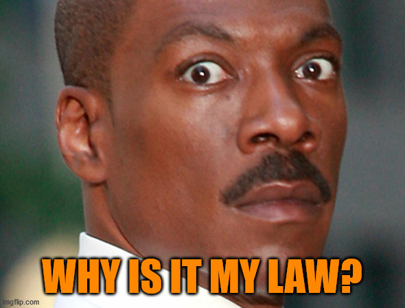 Eddie Murphy Uh Oh | WHY IS IT MY LAW? | image tagged in eddie murphy uh oh | made w/ Imgflip meme maker