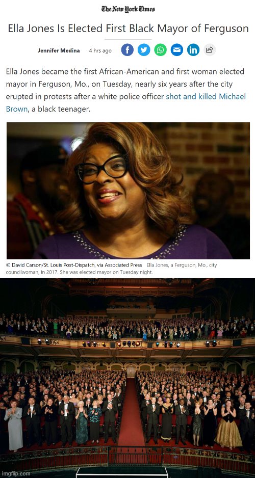 eyyy a bit of good news today | image tagged in standing ovation,first black mayor of ferguson,mayor,ferguson,progress,good news everyone | made w/ Imgflip meme maker