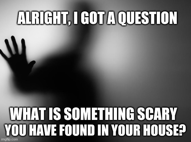 ALRIGHT, I GOT A QUESTION; YOU HAVE FOUND IN YOUR HOUSE? WHAT IS SOMETHING SCARY | image tagged in question | made w/ Imgflip meme maker