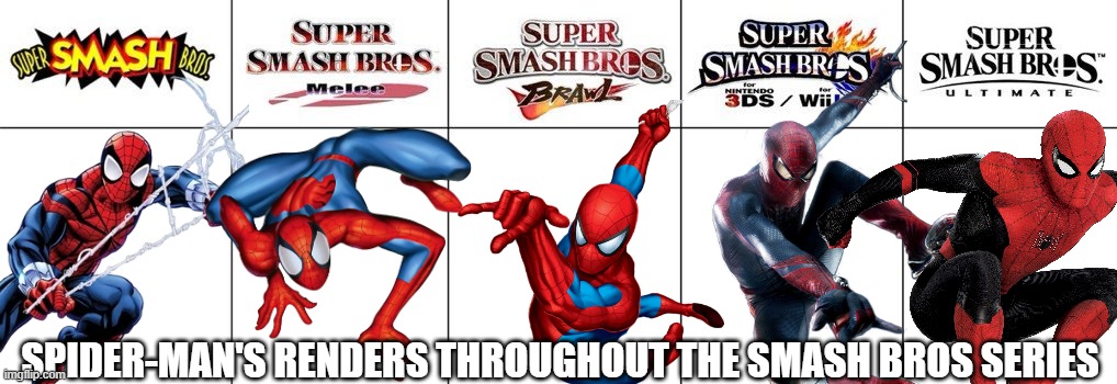 Well, if he was in the smash bros series..... | SPIDER-MAN'S RENDERS THROUGHOUT THE SMASH BROS SERIES | image tagged in smash bros renders,super smash bros,spider-man,marvel,marvel comics | made w/ Imgflip meme maker