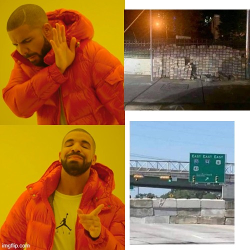 Clearly someone wants to start a brick measuring contest | image tagged in memes,drake hotline bling | made w/ Imgflip meme maker
