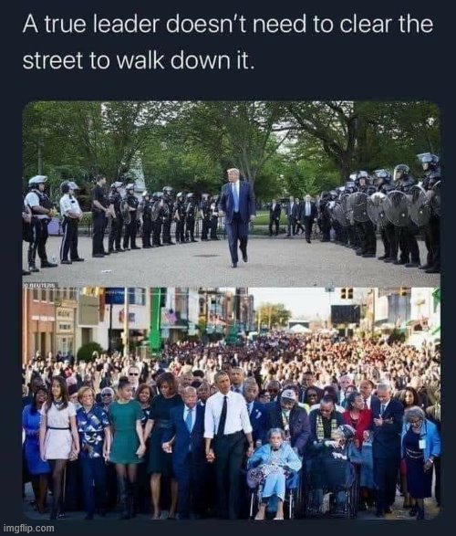When a picture's worth a thousand words (repost) | image tagged in repost,leadership,obama,police brutality,police,president trump | made w/ Imgflip meme maker