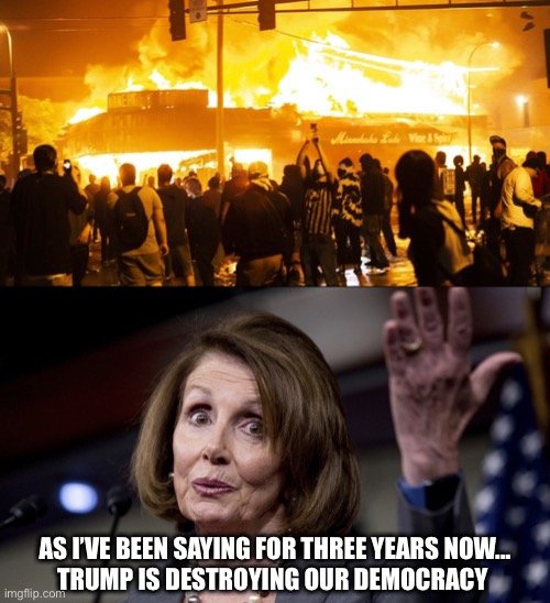 Some of these Democrats need to buy themselves a mirror | AS I’VE BEEN SAYING FOR THREE YEARS NOW...
TRUMP IS DESTROYING OUR DEMOCRACY | image tagged in pelosi,democrats,riots | made w/ Imgflip meme maker