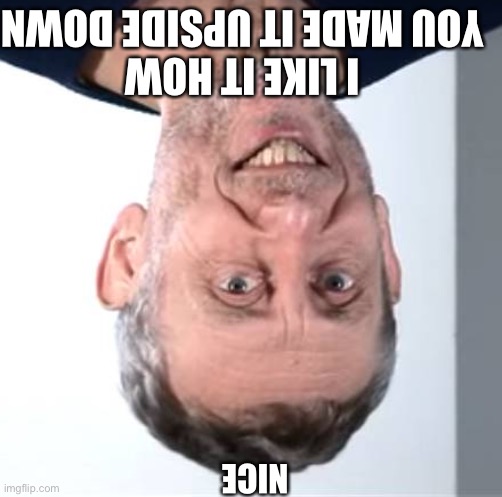 nice Michael Rosen | I LIKE IT HOW YOU MADE IT UPSIDE DOWN NICE | image tagged in nice michael rosen | made w/ Imgflip meme maker