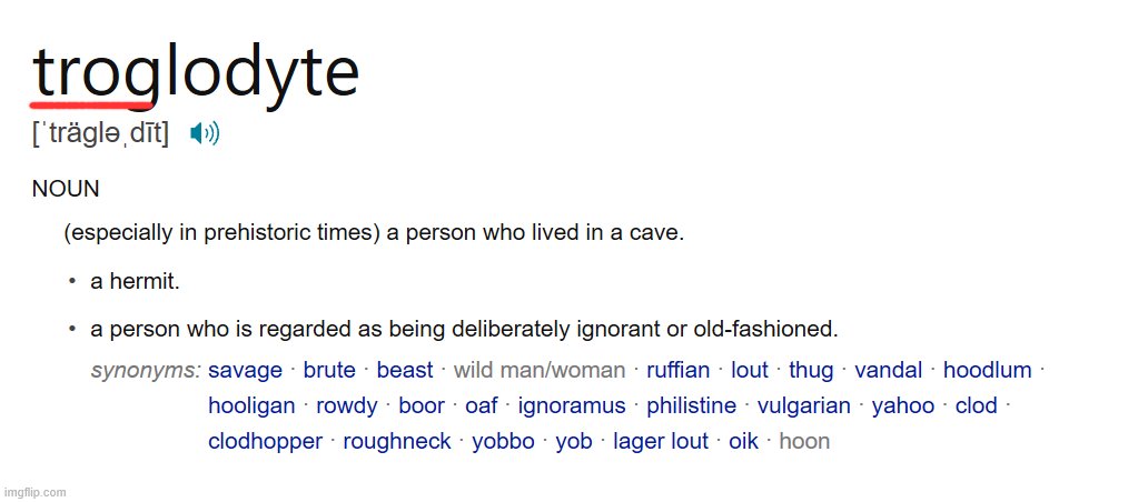 troglodyte definition | image tagged in troglodyte definition | made w/ Imgflip meme maker