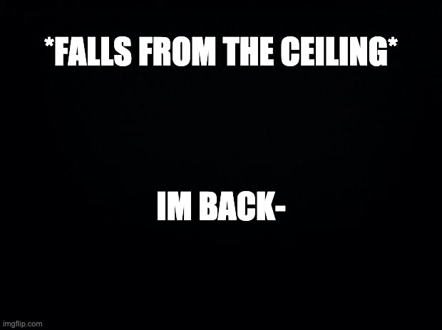 Black background | *FALLS FROM THE CEILING*; IM BACK- | image tagged in black background | made w/ Imgflip meme maker