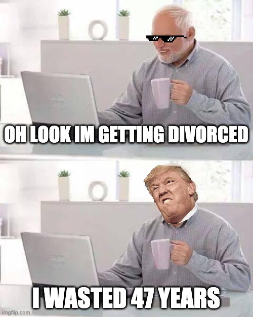 the divorce | OH LOOK IM GETTING DIVORCED; I WASTED 47 YEARS | image tagged in memes,hide the pain harold | made w/ Imgflip meme maker