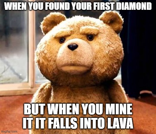 TED | WHEN YOU FOUND YOUR FIRST DIAMOND; BUT WHEN YOU MINE IT IT FALLS INTO LAVA | image tagged in memes,ted | made w/ Imgflip meme maker