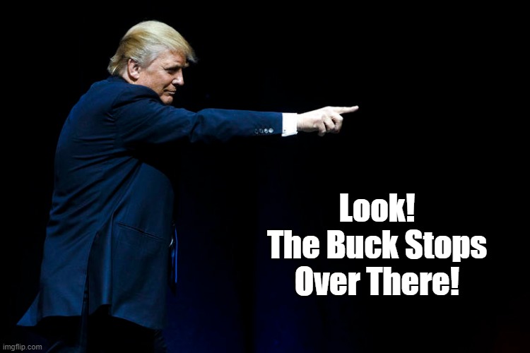 "Look! The Buck Stops Over There!" | Look!
The Buck Stops
Over There! | image tagged in trump,reckless,negligent,irresponsible | made w/ Imgflip meme maker