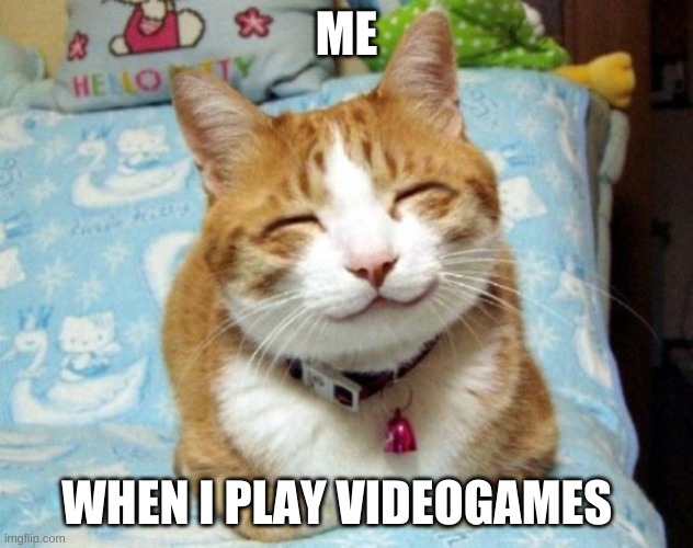  ME; WHEN I PLAY VIDEOGAMES | image tagged in smiling cat | made w/ Imgflip meme maker