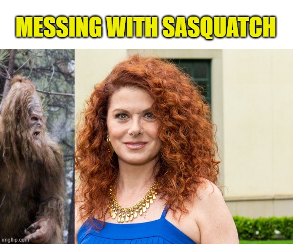 Y'all remember Walken in a Winter Wonderland?  Well now get ready for... | MESSING WITH SASQUATCH | image tagged in sasquatch,debra messing,get ready for | made w/ Imgflip meme maker