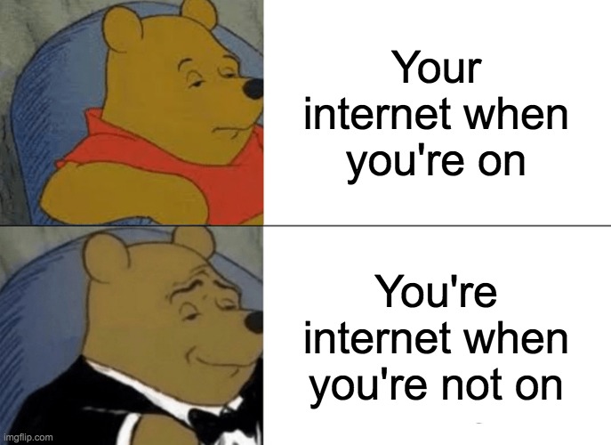 Tuxedo Winnie The Pooh | Your internet when you're on; You're internet when you're not on | image tagged in memes,tuxedo winnie the pooh | made w/ Imgflip meme maker