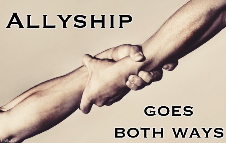 By locking arms, we lift each other up. A thank you to all my LGBTQ brothers and sisters who were there for me. | Allyship; goes both ways | image tagged in locking arms,lgbtq,respect,life,humanity,friendship | made w/ Imgflip meme maker