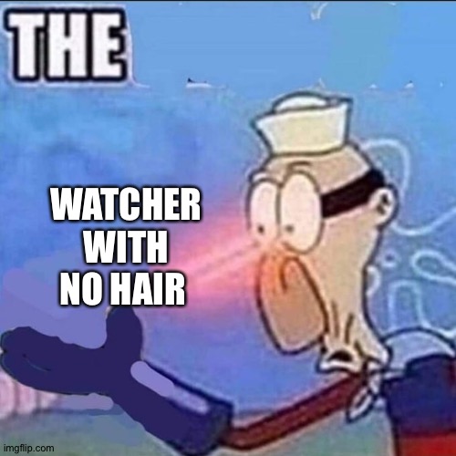 Barnacle boy sulfur vision | WATCHER WITH NO HAIR | image tagged in barnacle boy sulfur vision | made w/ Imgflip meme maker