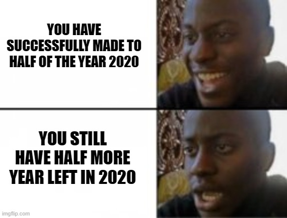 2020 | YOU HAVE SUCCESSFULLY MADE TO HALF OF THE YEAR 2020; YOU STILL HAVE HALF MORE YEAR LEFT IN 2020 | image tagged in happy sad | made w/ Imgflip meme maker