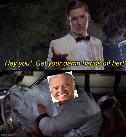 I’m sorry I couldn’t resist. | Hey you!  Get your damn hands off her! | image tagged in hey you,funny,memes,back to the future,politics,joe biden | made w/ Imgflip meme maker