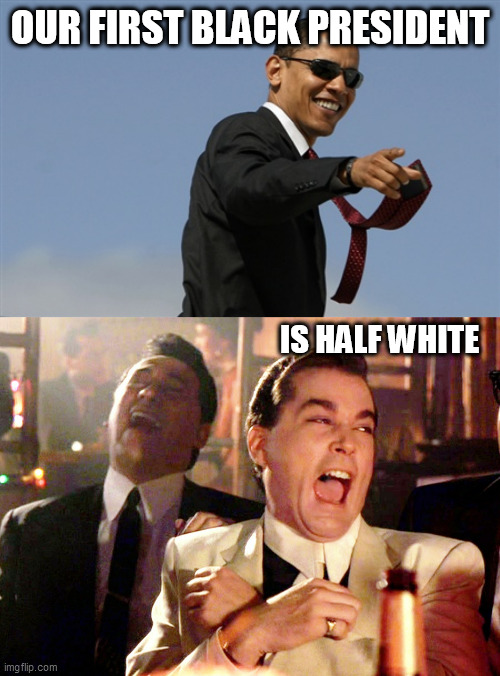 OUR FIRST BLACK PRESIDENT; IS HALF WHITE | image tagged in memes,cool obama,good fellas hilarious | made w/ Imgflip meme maker