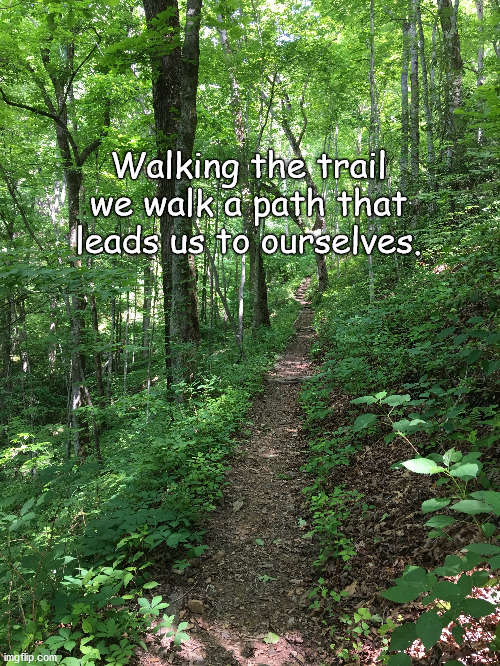 Walking the Trail | Walking the trail we walk a path that leads us to ourselves. | image tagged in hiking | made w/ Imgflip meme maker