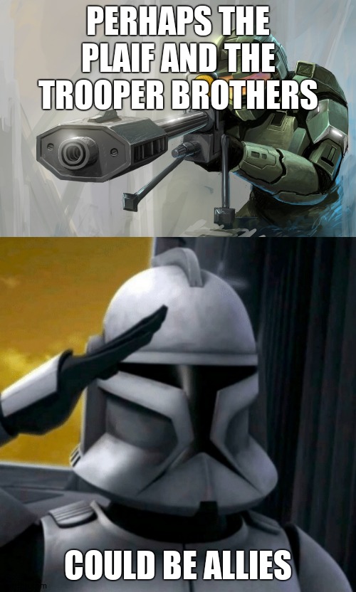 Allies? | PERHAPS THE PLAIF AND THE TROOPER BROTHERS; COULD BE ALLIES | image tagged in halo sniper,it is my duty sir | made w/ Imgflip meme maker