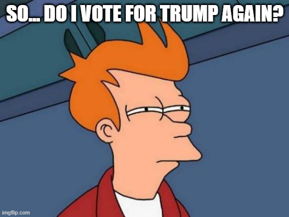 Futurama Fry | SO... DO I VOTE FOR TRUMP AGAIN? | image tagged in memes,futurama fry | made w/ Imgflip meme maker