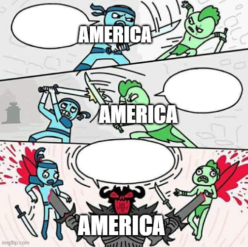 for real, america's fighting with themselves | AMERICA; AMERICA; AMERICA | image tagged in sword fight,memes,for real,problems,usa | made w/ Imgflip meme maker