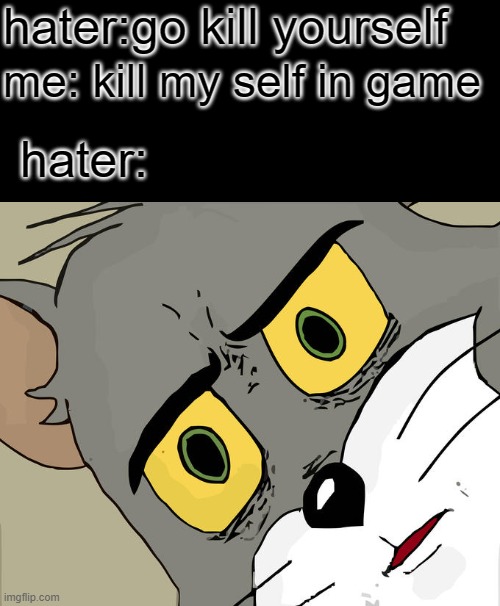 reverse card | hater:go kill yourself; me: kill my self in game; hater: | image tagged in memes,unsettled tom | made w/ Imgflip meme maker