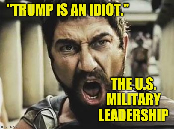 Making America great for over 250 years! | "TRUMP IS AN IDIOT."; THE U.S. MILITARY LEADERSHIP | image tagged in this is sparta,memes,america the great,donald is an idiot,are you | made w/ Imgflip meme maker