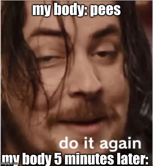 do it again | my body: pees; my body 5 minutes later: | image tagged in do it again,meme | made w/ Imgflip meme maker