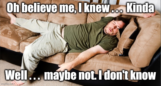 lazy | Oh believe me, I knew . . .  Kinda Well . . .  maybe not. I don't know | image tagged in lazy | made w/ Imgflip meme maker