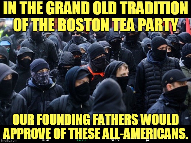 From all over America, all ages, all incomes, all genders, all races, united against Trump's fascist takeover of our democracy. | IN THE GRAND OLD TRADITION OF THE BOSTON TEA PARTY; OUR FOUNDING FATHERS WOULD APPROVE OF THESE ALL-AMERICANS. | image tagged in antifa,patriots,boston tea party,founding fathers,democracy,fascist | made w/ Imgflip meme maker