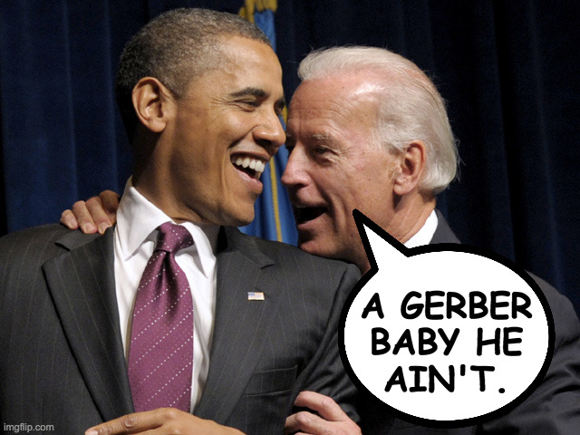 Obama & Biden laugh | A GERBER
BABY HE
AIN'T. | image tagged in obama  biden laugh | made w/ Imgflip meme maker